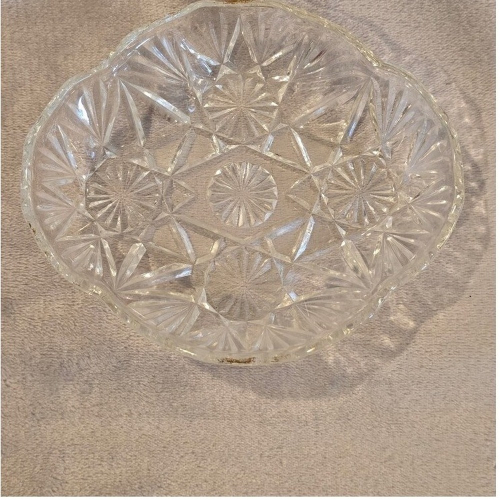 Crystal Candy Dish Trinket Bowl Starburst‎ Pattern Clear Glass Plate 5.5"